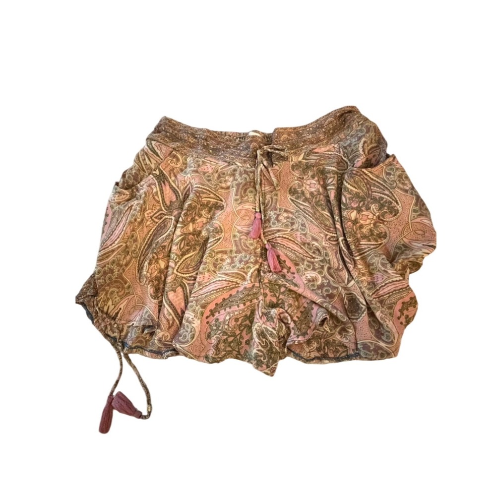 Karma Highway Paisley Tassel Shorts Pink Boho Smocked Waist OS
